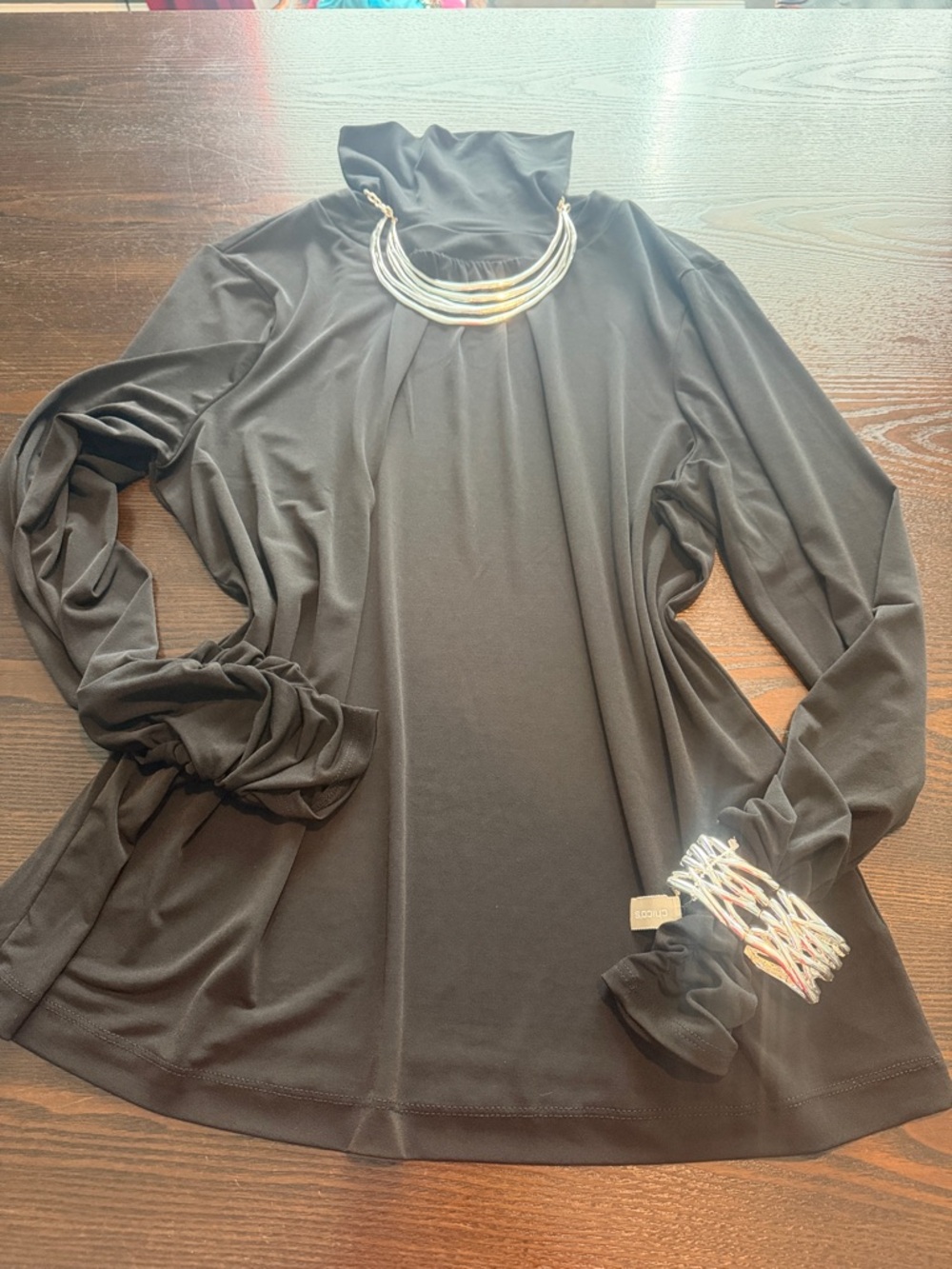 Susan Graver Black Long-Sleeve Turtleneck with Ruched Cuffs